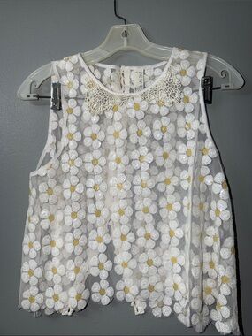 New Romantics Free People mesh top sheer daisy pattern with delicate sequins XS